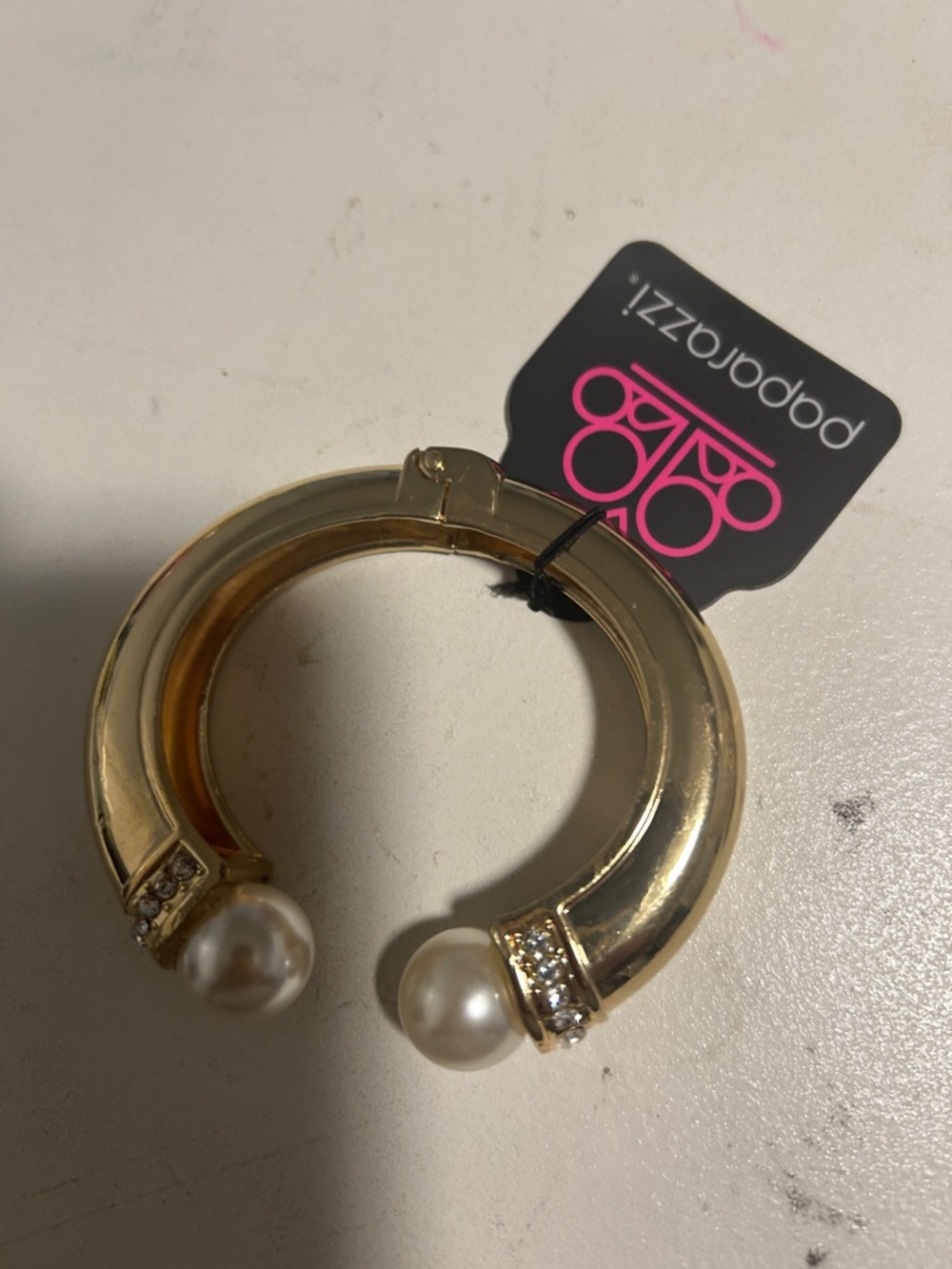 Gold Pearl Hinged Bracelet